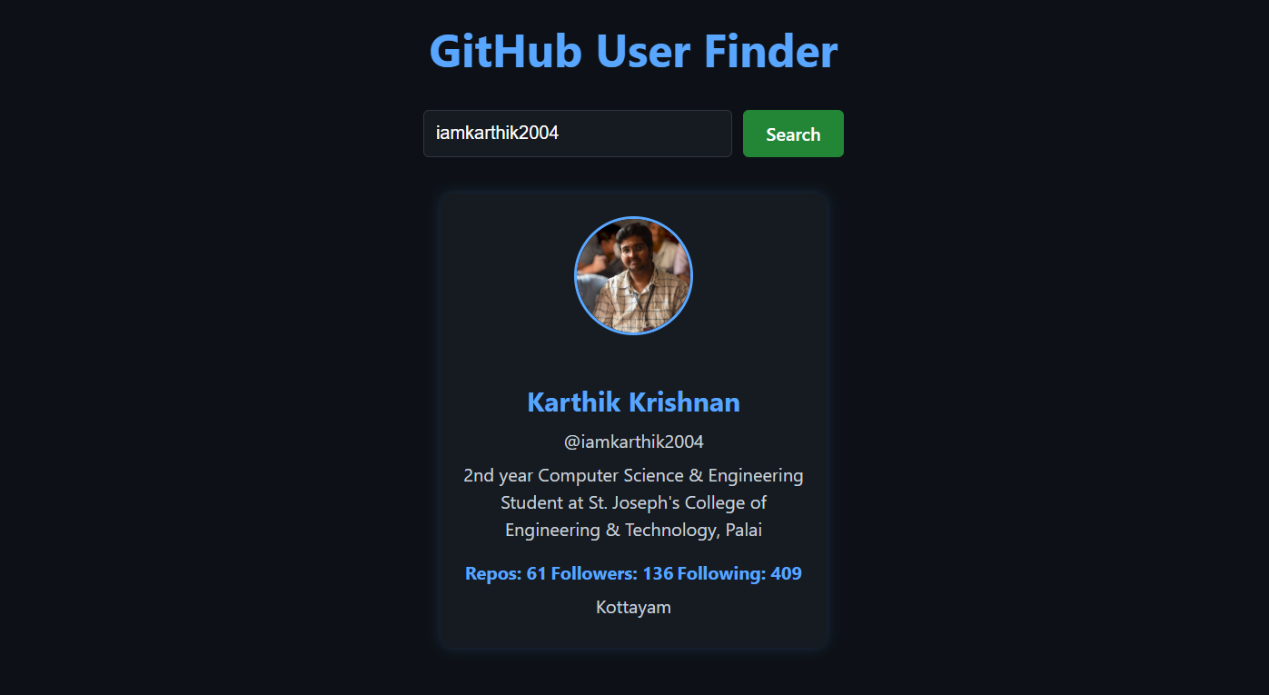 Github Profile Finder Screenshot